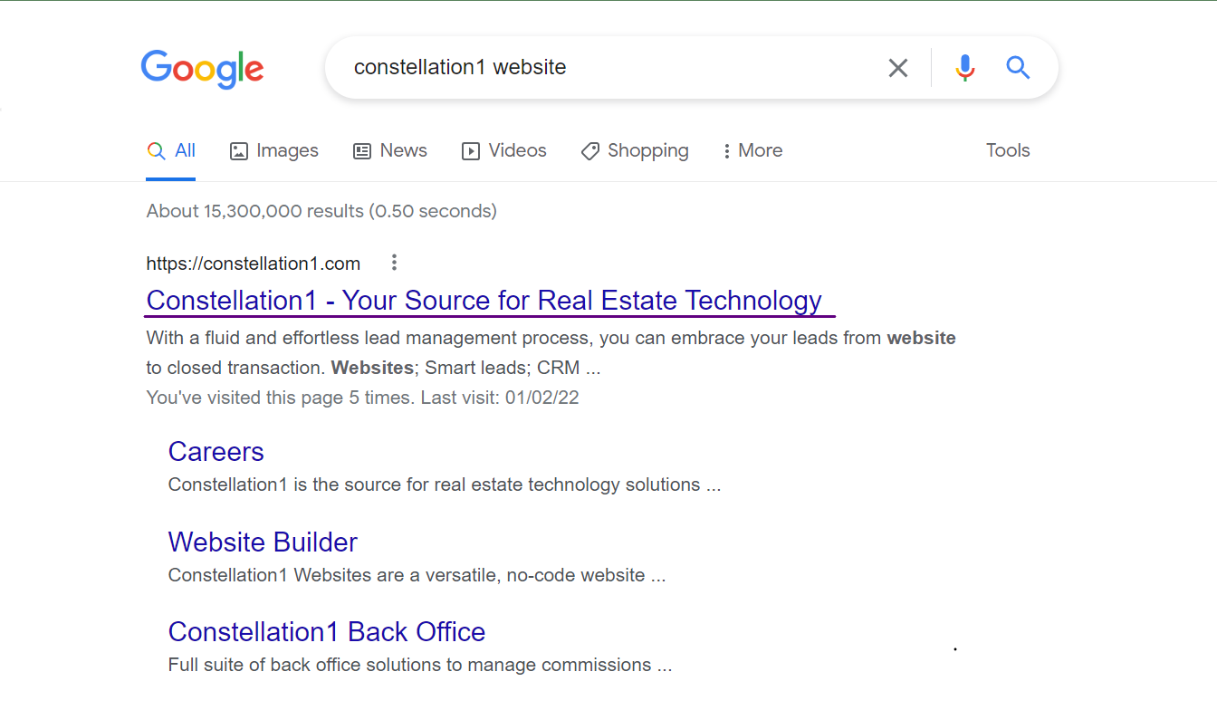 A screenshot of Google search results for the terms Constellatoon1 website